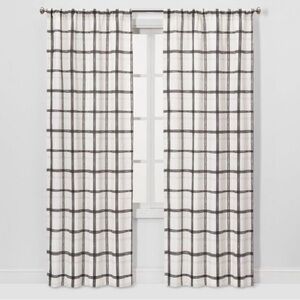 Threshold White and Black Window Curtain Panels - Grid Check